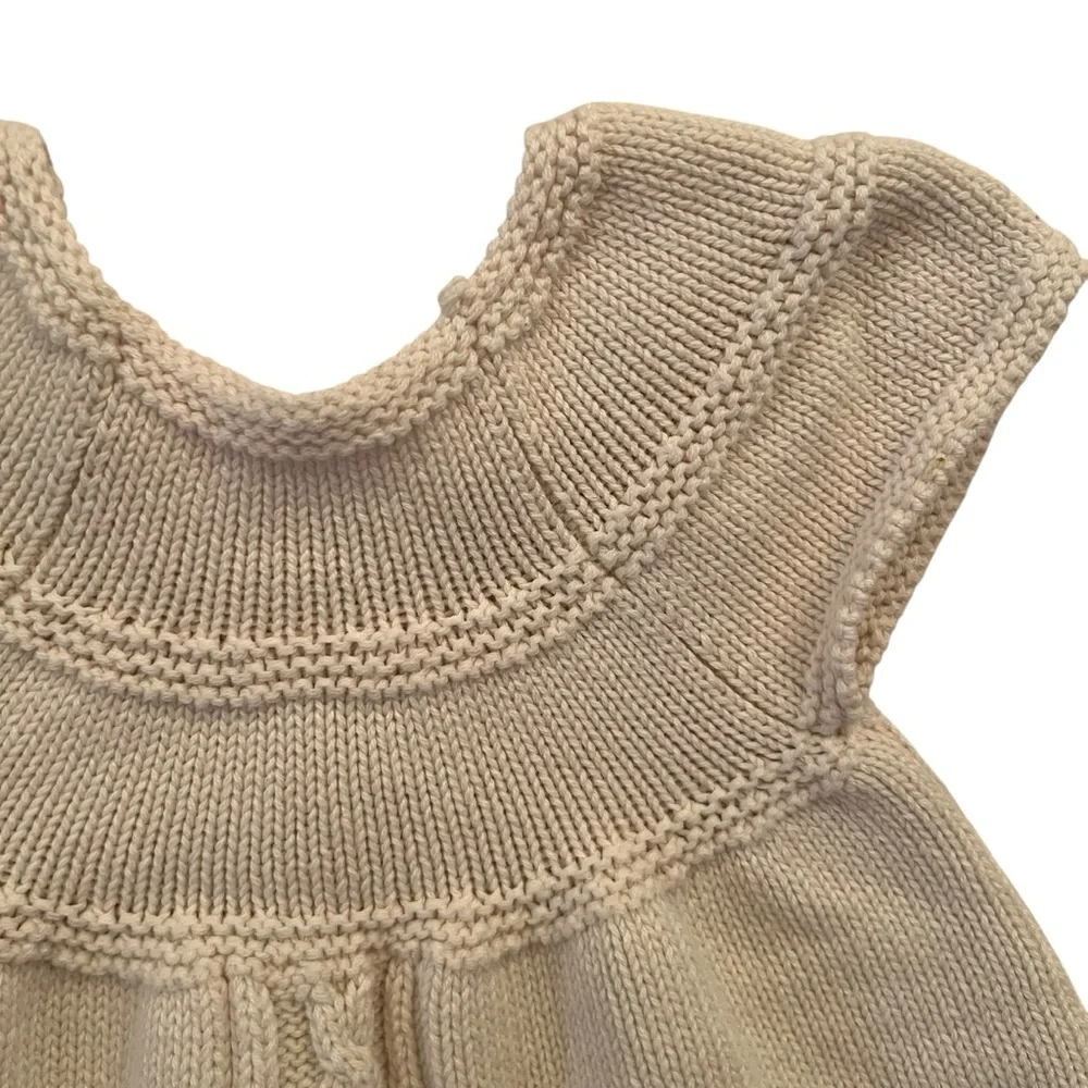 Hanna‎ Andersson Cotton Wool Ivory Knit Floral Embroidered Sweater Dress SZ 3-6M